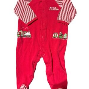 Little Me Red and White Striped Footies